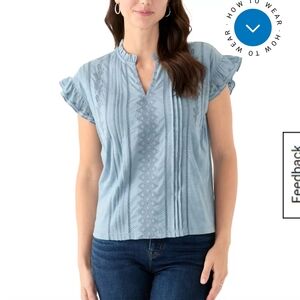 Wonderly Blue Ruffle Sleeve Women's Top